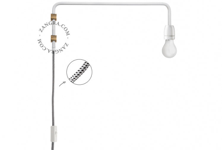 ZANGRA - Lampe potence pivotante en laiton blanc et porcelaine avec fiche et interrupteur